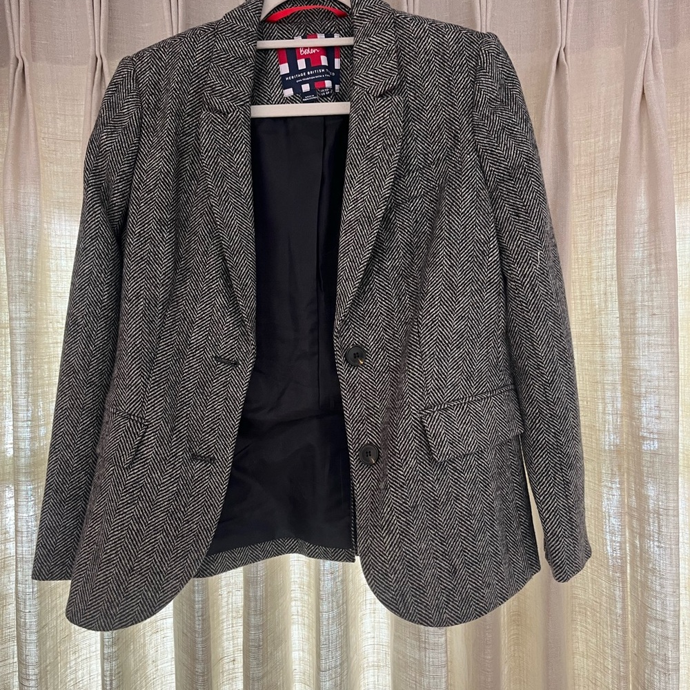Boden Black and White Herringbone Blazer